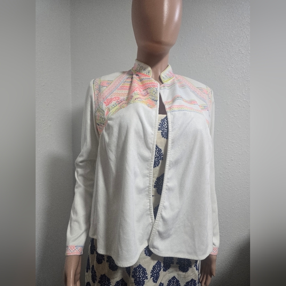 GB  White Cardigan with Pink Embroidery